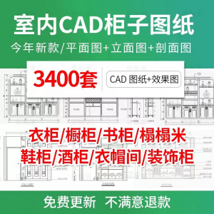 家装衣柜酒橱柜子榻榻米家具CAD图库平立面施工图纸设计全屋定制-虚拟货源仓